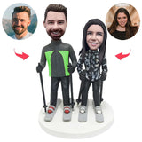 Ski Suit Couple Custom Bobblehead With Engraved Text