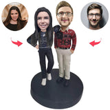 Couple Wearing Sweaters Custom Bobblehead With Engraved Text