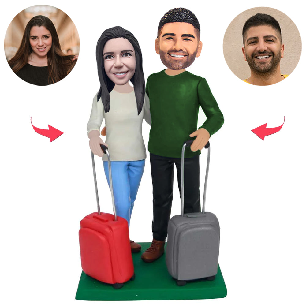 Travel Couple Custom Bobblehead With Engraved Text
