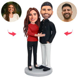 Embrace Happy Couple Custom Bobblehead With Engraved Text