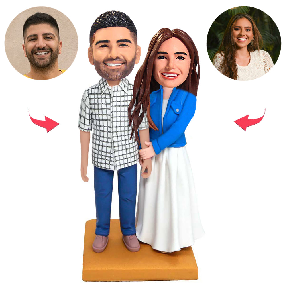 Plaid Shirts Man and Skirts Women Couple Custom Bobblehead With Engraved Text