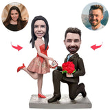 Couple Proposing Marriage Custom Bobblehead With Engraved Text