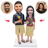 Grass Skirts Couple Custom Bobblehead With Engraved Text