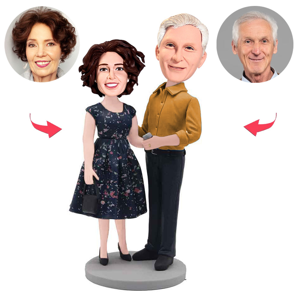 Fashion Lady And Business Man Old Couple Custom Bobbleheads With Engraved Text