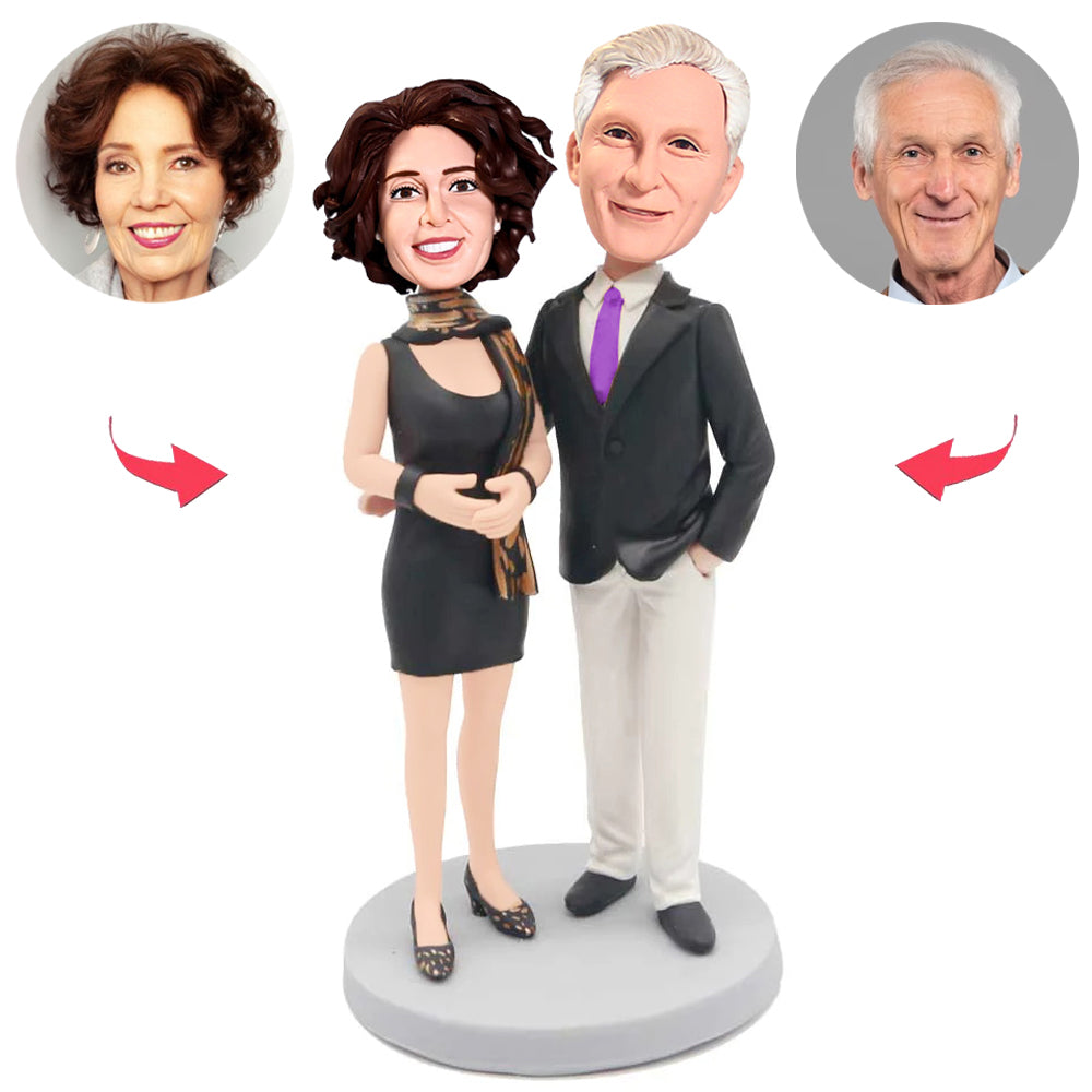 Business Old Couple Dress Formally Custom Bobbleheads With Engraved Text