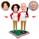 Baseball Old Couple Custom Bobbleheads With Engraved Text