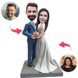 Holding Flowers Wedding Couple Custom Bobblehead With Engraved Text