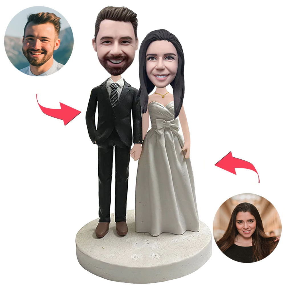 Happy Wedding Couple Custom Bobblehead With Engraved Text