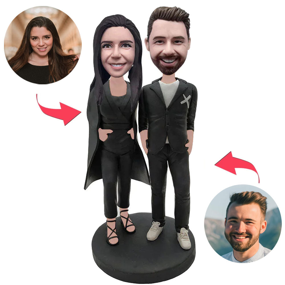 Couple In Black Dress Custom Bobblehead With Engraved Text