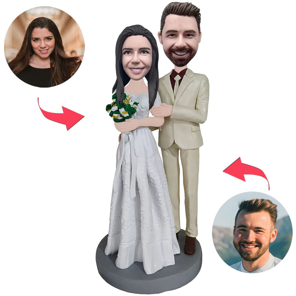 Couple In Wedding Dress Custom Bobblehead With Engraved Text