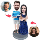 Couple With A Pet and Plane Custom Bobblehead With Engraved Text