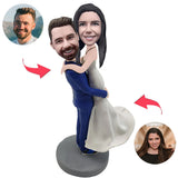 Husband Hugging Wife Couple Custom Bobblehead With Engraved Text