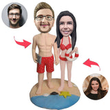 Casual Couple Standing on the Beach Custom Bobbleheads Add Text