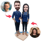 Custom Bobbleheads Couple Standing By The Beach Add Text