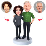 Business Man And His Wife Old Couple Custom Bobbleheads With Engraved Text