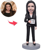 World's Boss Business Woman Holding A Water Glass Custom Bobblehead With Engraved Text