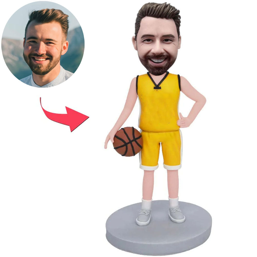 Yellow Suit Basketball Player Custom Bobbleheads Add Text