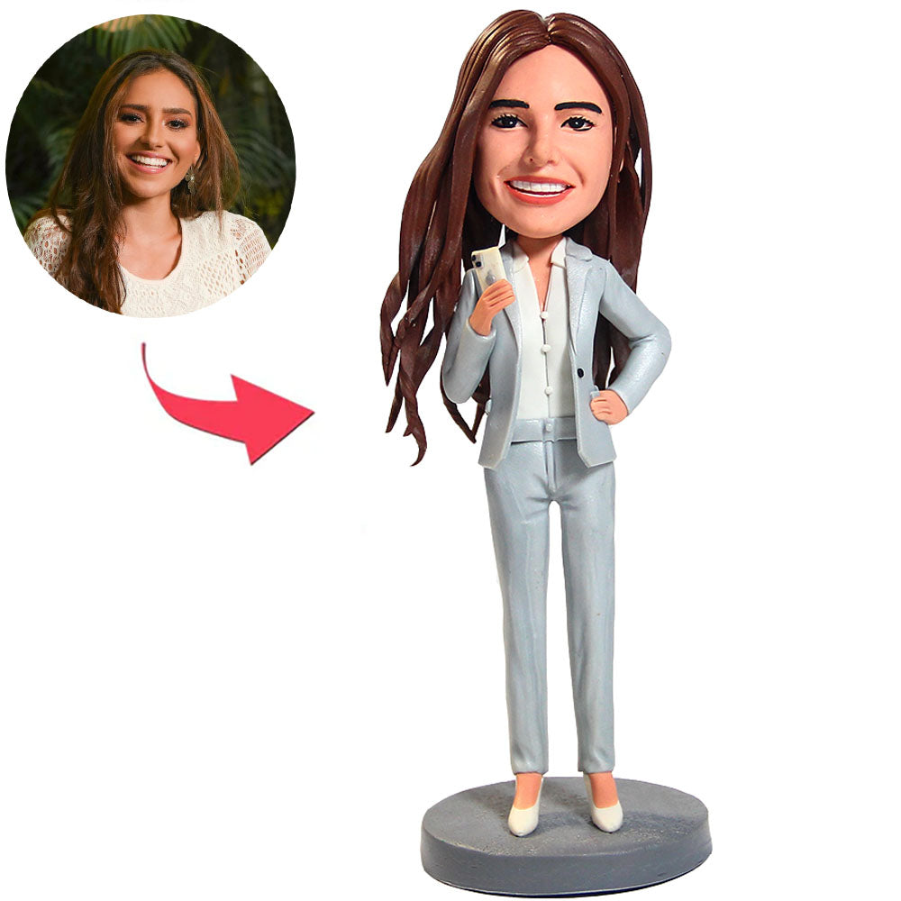 Business woman on the iPhone Custom Bobbleheads With Engraved Text