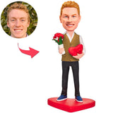Holding Rose and Heart Man Custom Bobbleheads Add Text