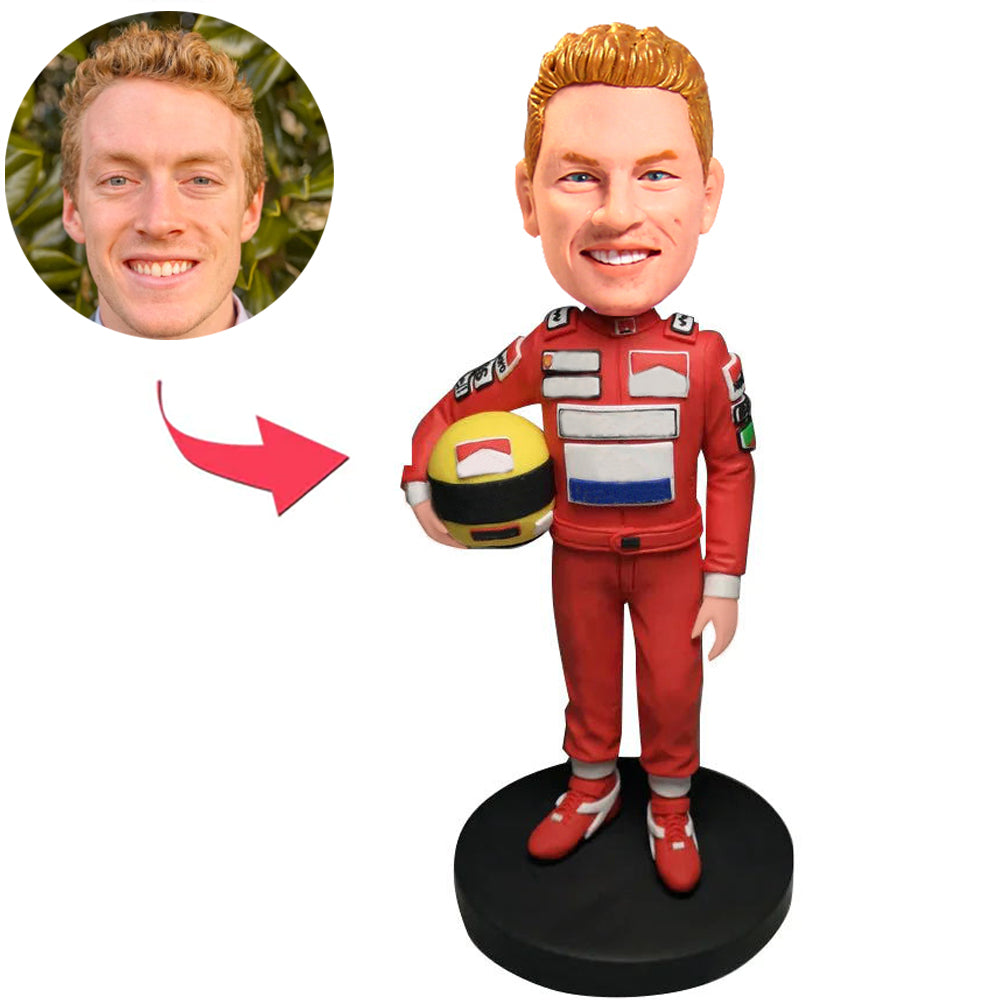 Red Suit Racer Custom Bobbleheads Add Text