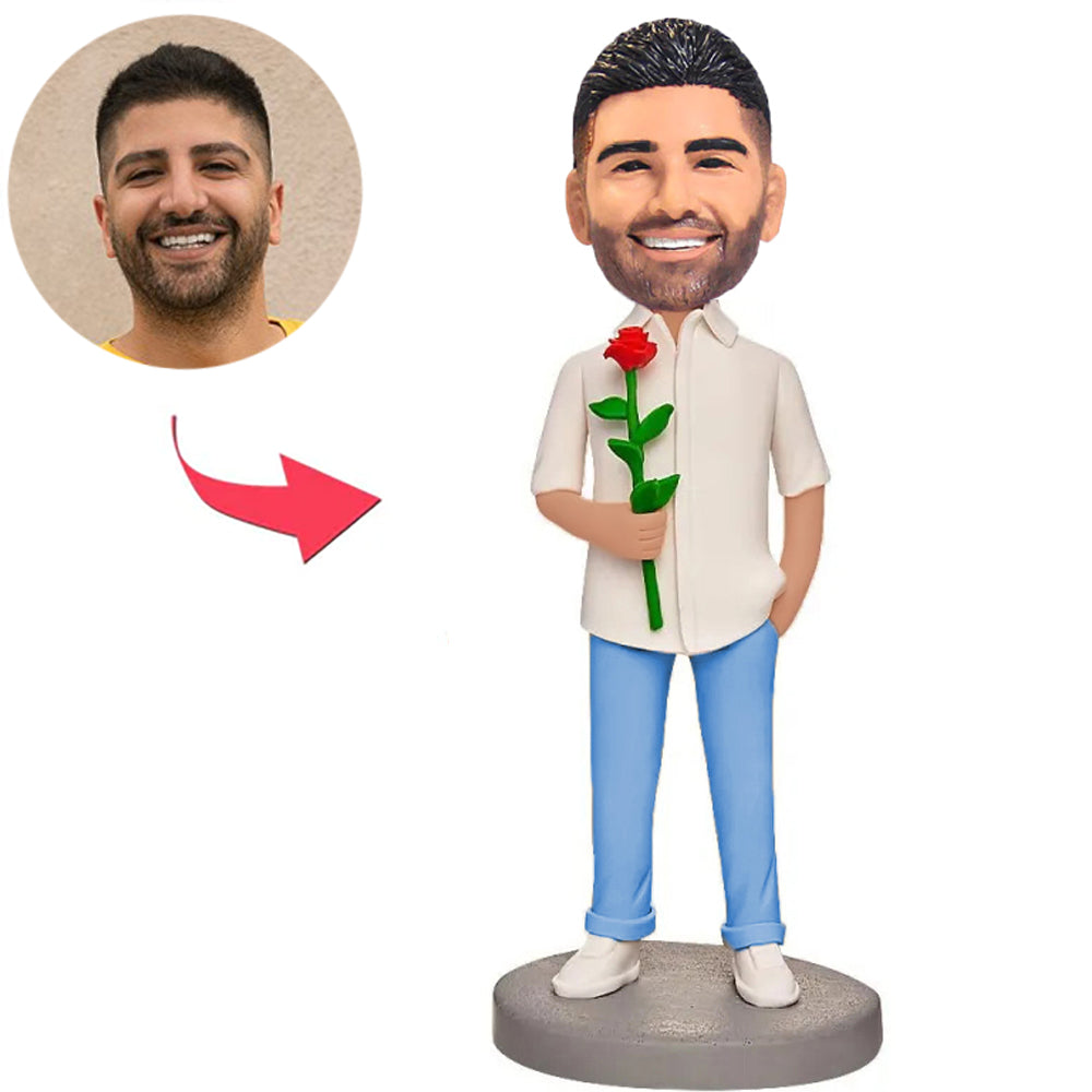 Man Holding Rose Custom Bobbleheads Add Text