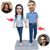 Modern Happy Couple Custom Bobblehead With Engraved Text