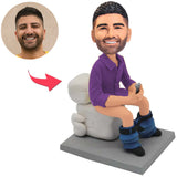 Purple Shirt Man Sitting on Toilet Custom Bobbleheads Add Text