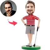 Golfer Posing In Red Shirt Custom Bobbleheads