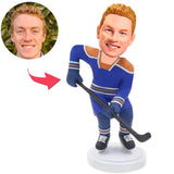 Blue Uniform Hockey Player Custom Bobbleheads Add Text