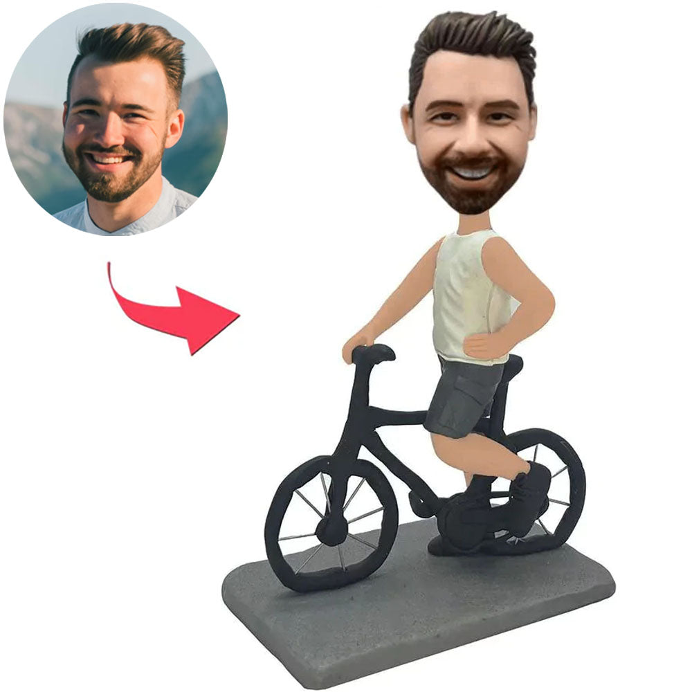 Man Riding a Bicycle Custom Bobbleheads With Engraved Text
