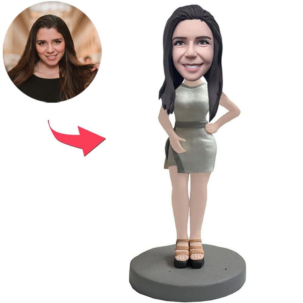 Beautiful Girl In Short Skirt Custom Bobbleheads With Engraved Text