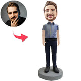 Man In Striped Shirt Custom Bobbleheads With Engraved Text