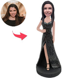 Beautiful Woman in Black Dress Custom Bobbleheads With Engraved Text