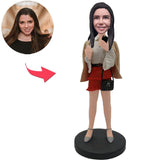 Woman Holding Mobile Phone Custom Bobbleheads With Engraved Text