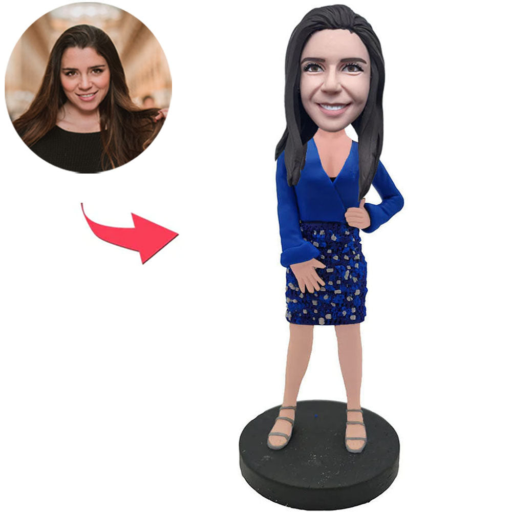 Woman In Blue Suit Custom Bobbleheads With Engraved Text