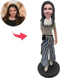 Stylish Woman In Striped Pants Custom Bobbleheads With Engraved Text
