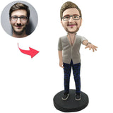 Casual Man With Left Hand Outstretched Custom Bobbleheads