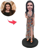 Woman In Printed Dress Custom Bobbleheads With Engraved Text