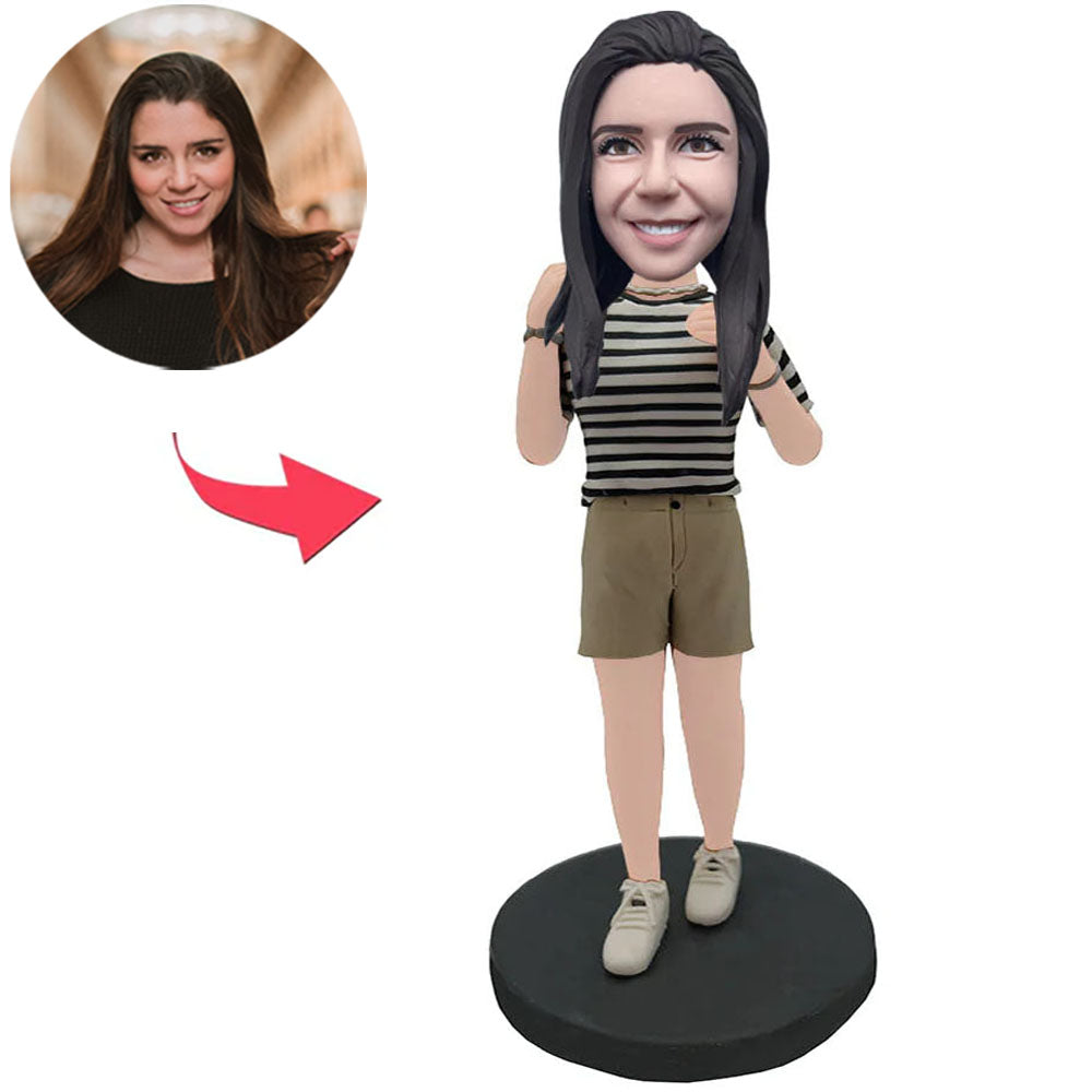 Casual Happy Girl Custom Bobbleheads With Engraved Text