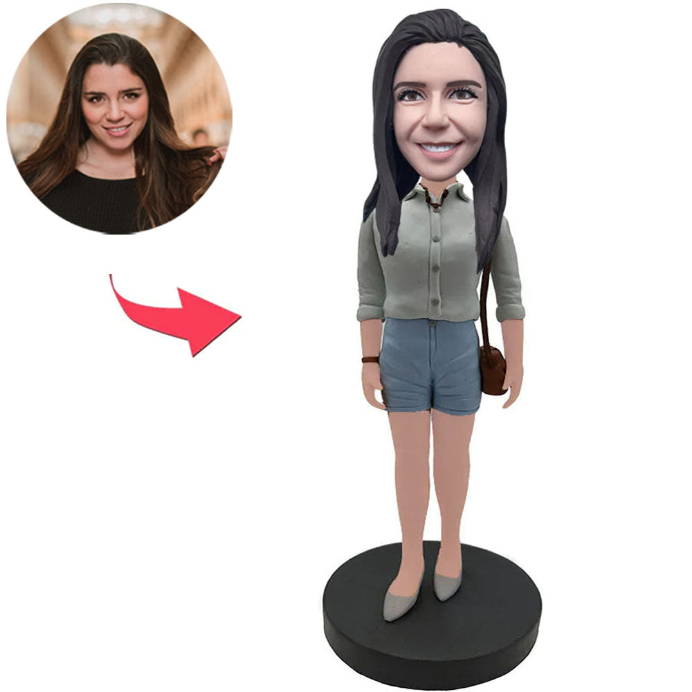 Casual Fashion Woman With Bag Custom Bobbleheads With Engraved Text
