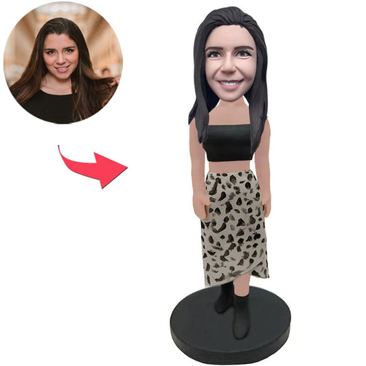 Woman in Leopard Print Dress Custom Bobbleheads