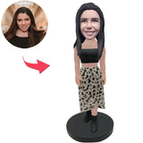 Woman In Leopard Print Dress Custom Bobbleheads With Engraved Text