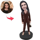 Fashion Woman In Brown Suit Custom Bobbleheads With Engraved Text