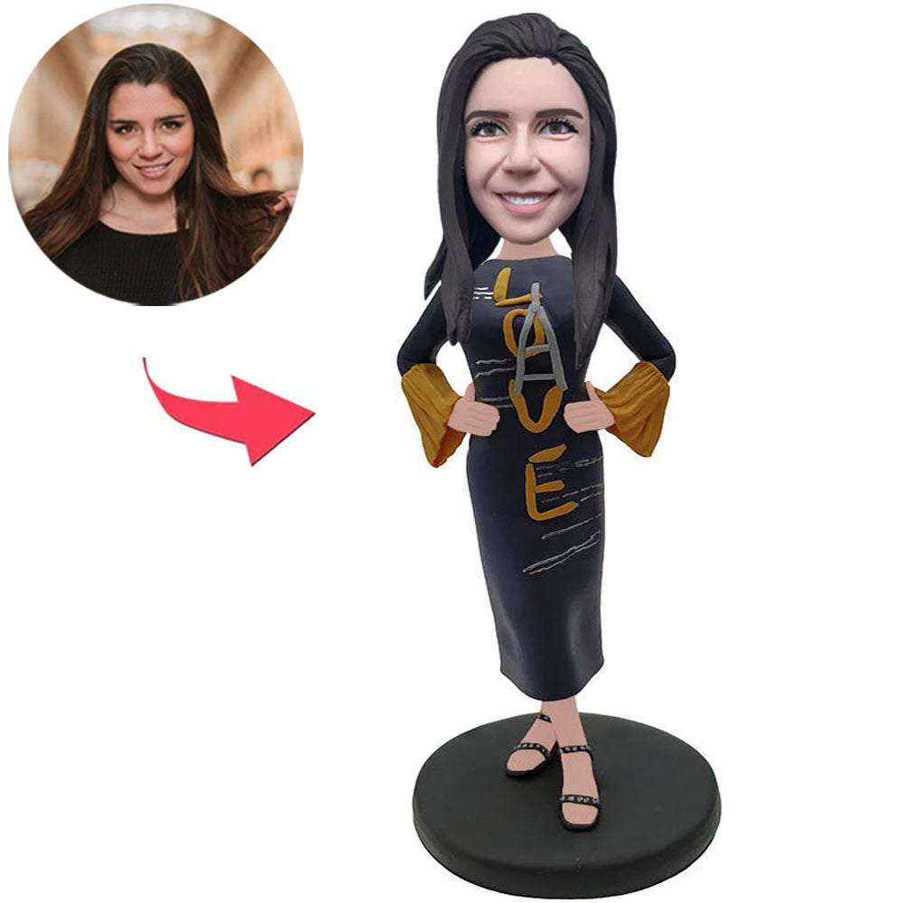 Love Dress Woman Custom Bobbleheads With Engraved Text