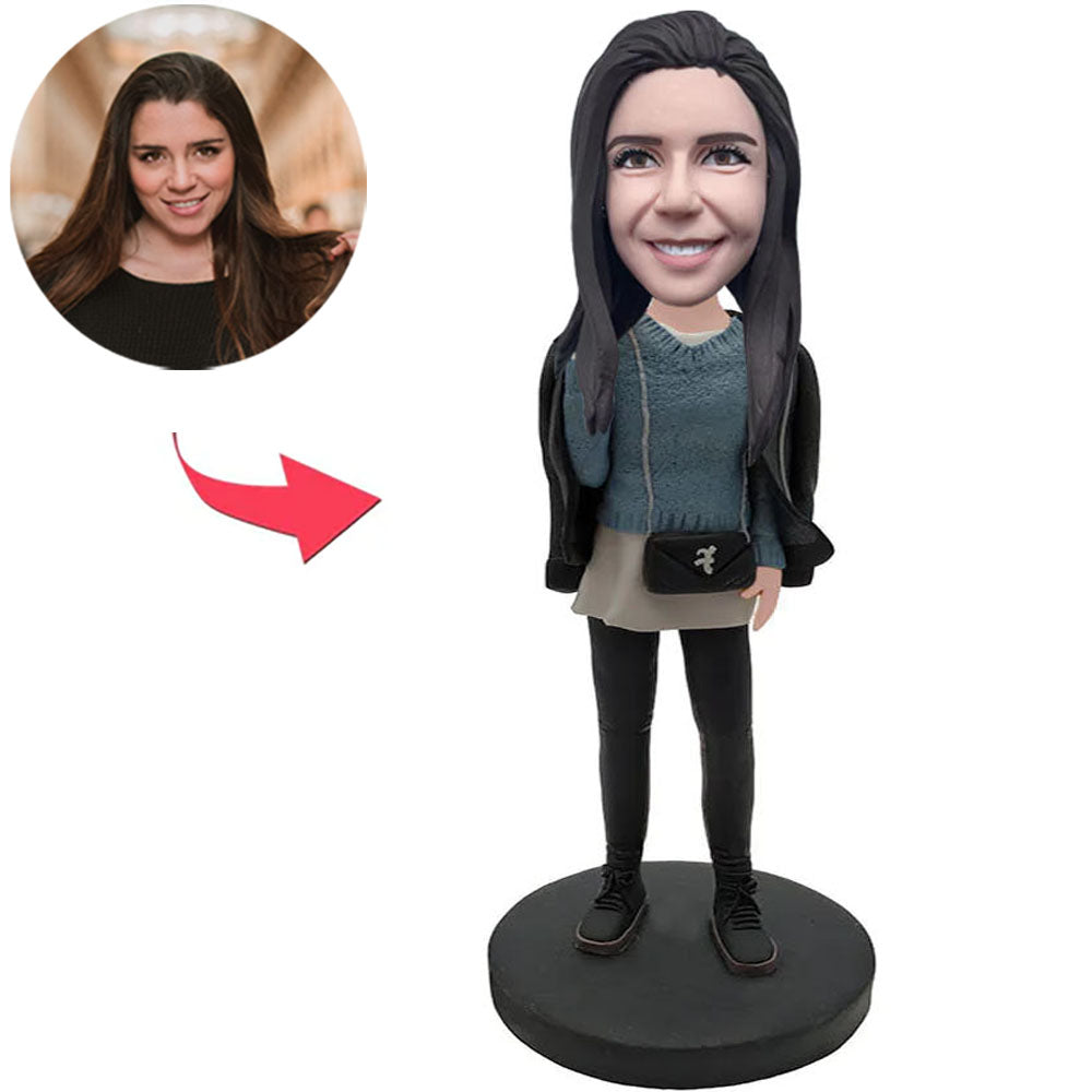 Girl In Black Stockings Custom Bobbleheads With Engraved Text