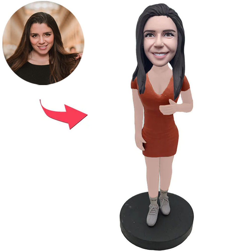 Red Dress Beautiful Girl Custom Bobbleheads With Engraved Text