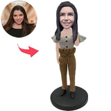Girl In Brown Fashion Pants Custom Bobbleheads With Engraved Text
