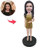 Temperament Woman In Leopard Print Dress Custom Bobbleheads With Engraved Text