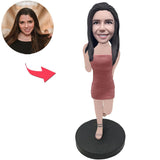 Jump Fashion Girl In Red Dress Custom Bobbleheads With Engraved Text