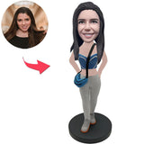 Fashion Girl With Blue Bag Custom Bobbleheads With Engraved Text